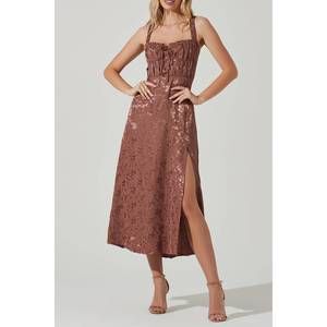 Astr | Dresses | New Astr Elsie Floral Smocked Midi Dress In Brown Jacquard  | Poshmark